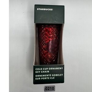 Starbucks‎ Cold Cup Ornament Keychain Red Diamond Texture Siren Logo Holiday#210